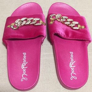 Hot Pink slides w/ gold diamond chains